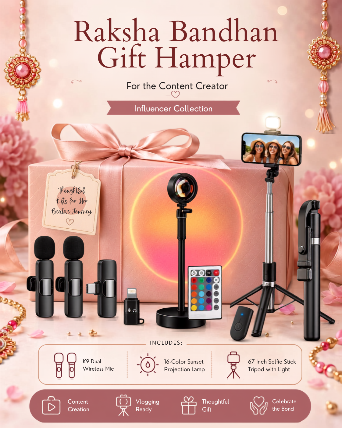 Raksha Bandhan Content Creator Gift Hamper  3-in-1 Vlogging & Selfie Combo Set