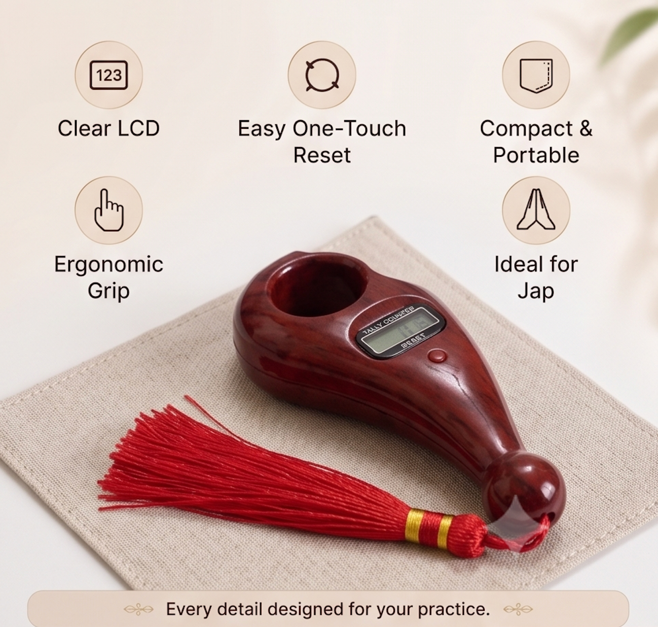 Luxury Digital Tally Counter – Rosewood Finish & Silk Tassel 📿🧘‍♂️ | Perfect for Mantra Jap, Meditation, & Mindfulness Tracking